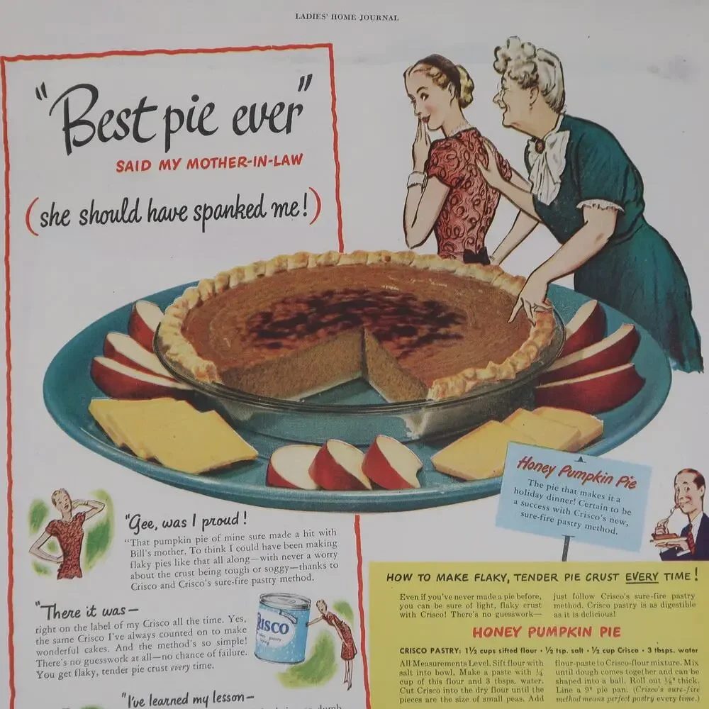 Crisco Shortening Magazine Advertisement 1940s Vintage Baking Pumpkin Pie Recipe